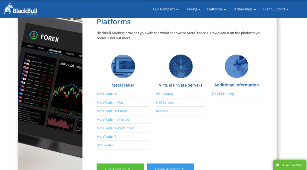 BlackBull Markets trading platforms