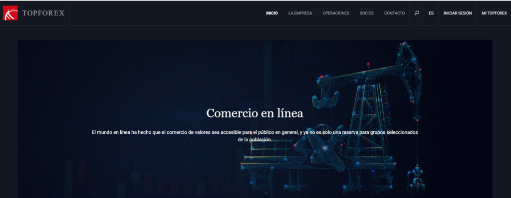 Sitio web de TopForex está dividido en diferentes pestañas, y cada una tiene varias subcarpetas