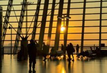 Travellers at a chinese airport.