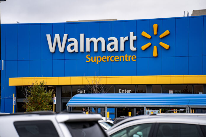 Walmart exterior and sign Walmart is an American multinational retail corporation Toronto Canada - November 24 2024 Walmart